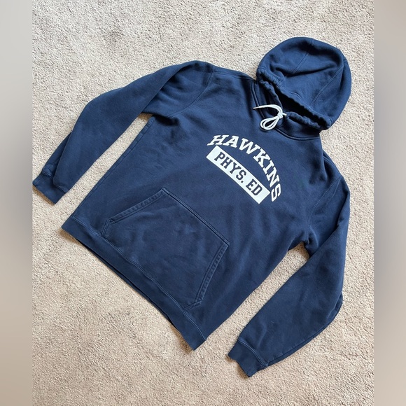 Nike Stranger Things Hawkins High Phys Ed Blue Hoodie Mens Size Large CQ3655-419 - Picture 2 of 8